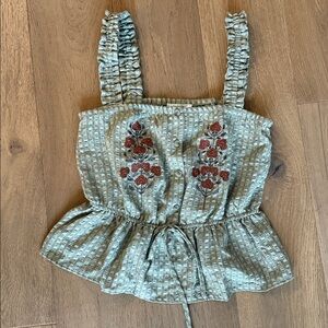 Embroidered Green Sleeveless Top